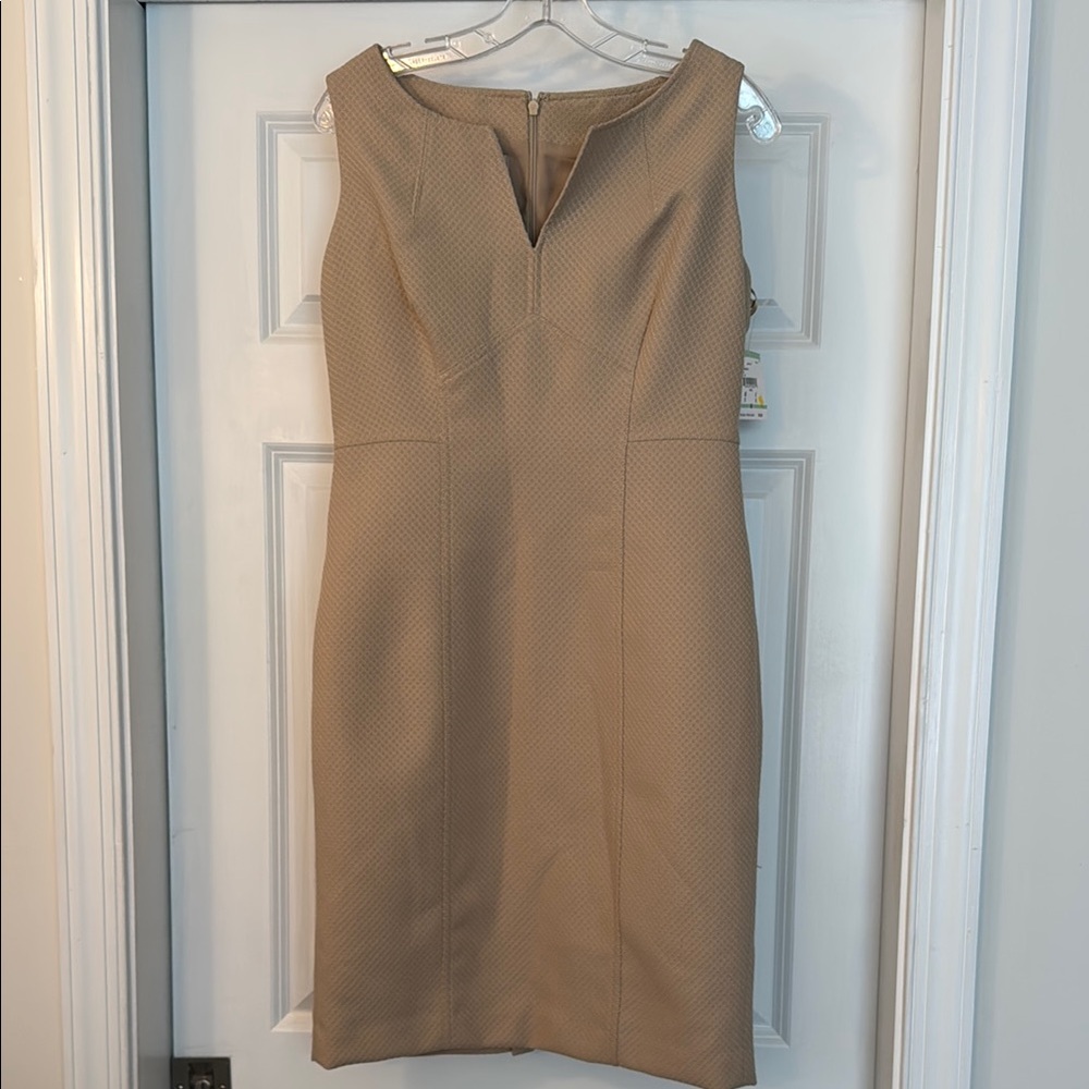 Anne Klein Tan Sheath Midi Dress V-Neck Sleeveless NWT
